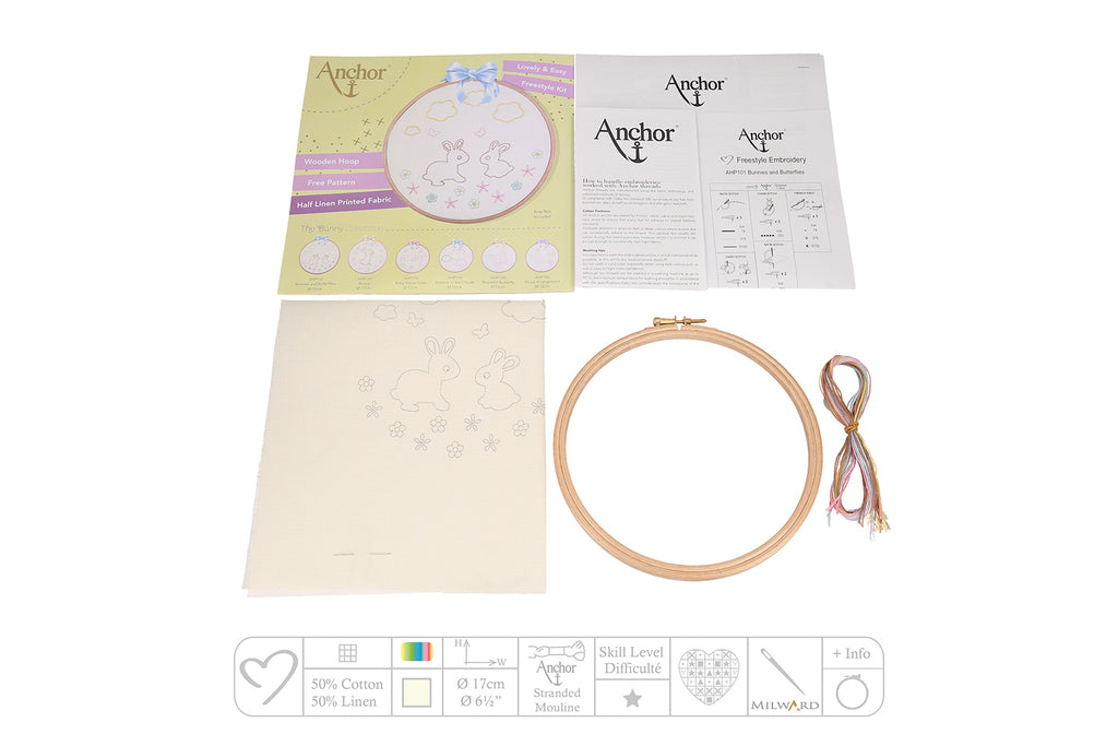 Bunnies and Butterflies Embroidery Hoop Kit Contents