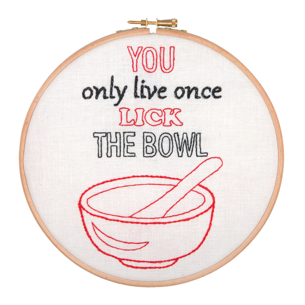 Anchor Lick the Bowl Hoop Embroidery Kit finished product