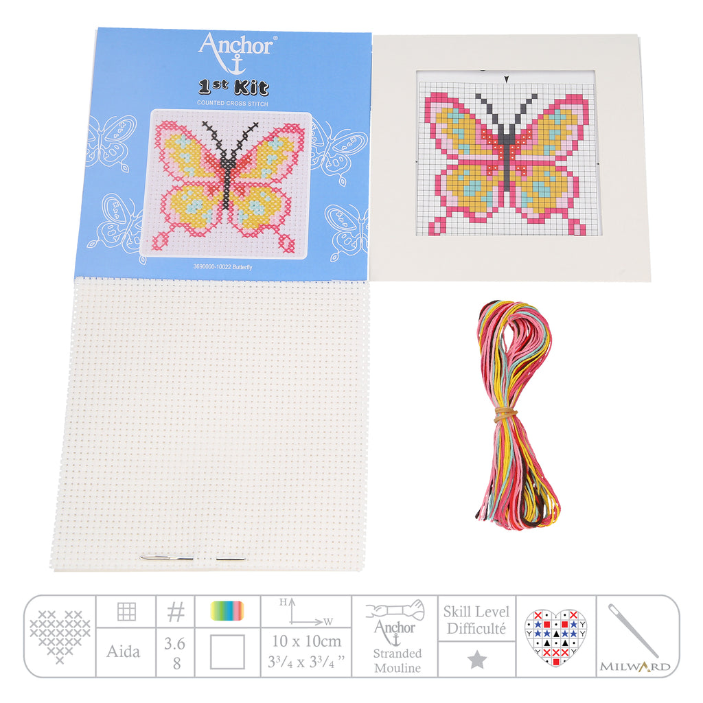 1st Kit: Butterfly Starter Cross Stitch Kit Contents