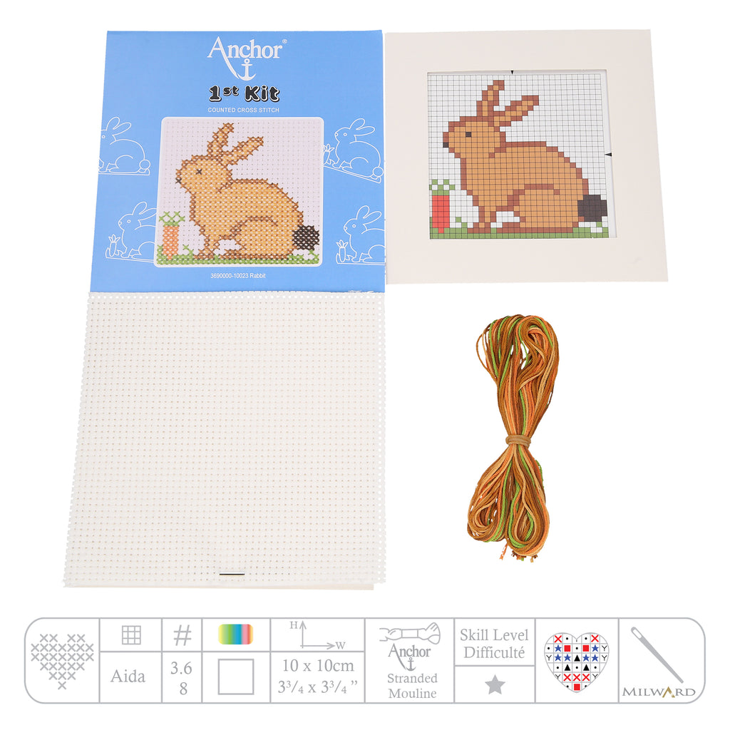 Anchor 1st Kit: Rabbit Starter Cross Stitch Kit Contents