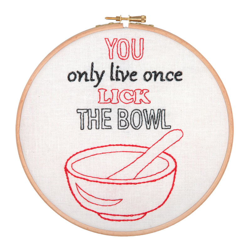 Anchor Lick the Bowl Hoop Embroidery Kit finished product