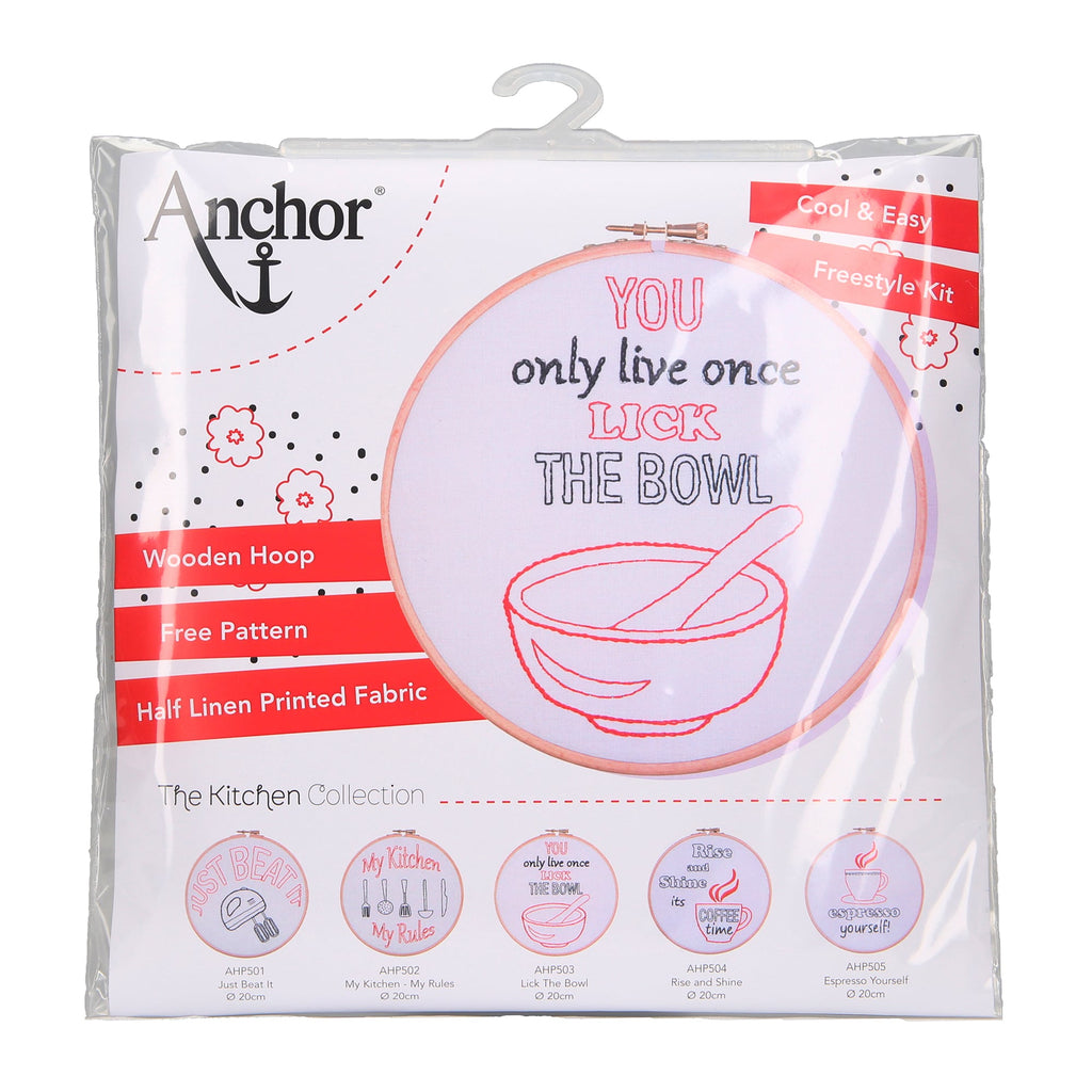 Anchor Lick the Bowl Hoop Embroidery Kit package