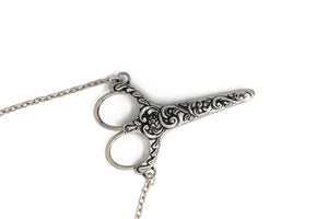 Victorian Style Vintage Craft Scissors with Pewter Case and Chain/Chatelaine
